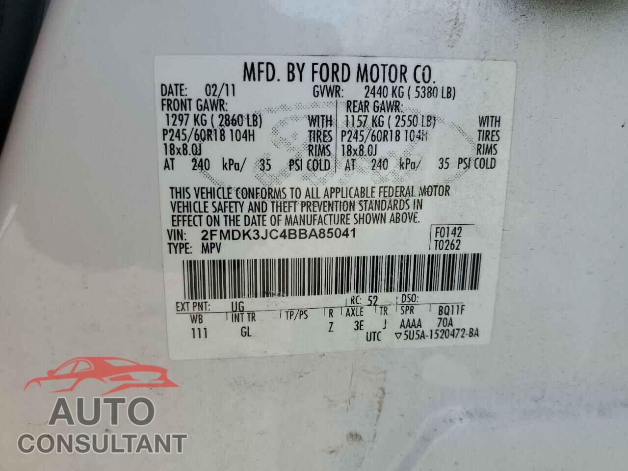FORD EDGE 2011 - 2FMDK3JC4BBA85041