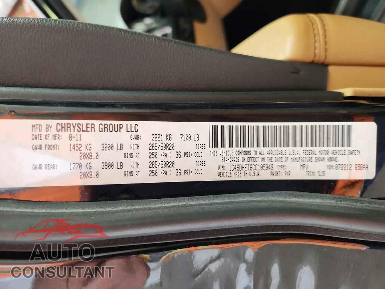 DODGE DURANGO 2012 - 1C4SDHET6CC105949