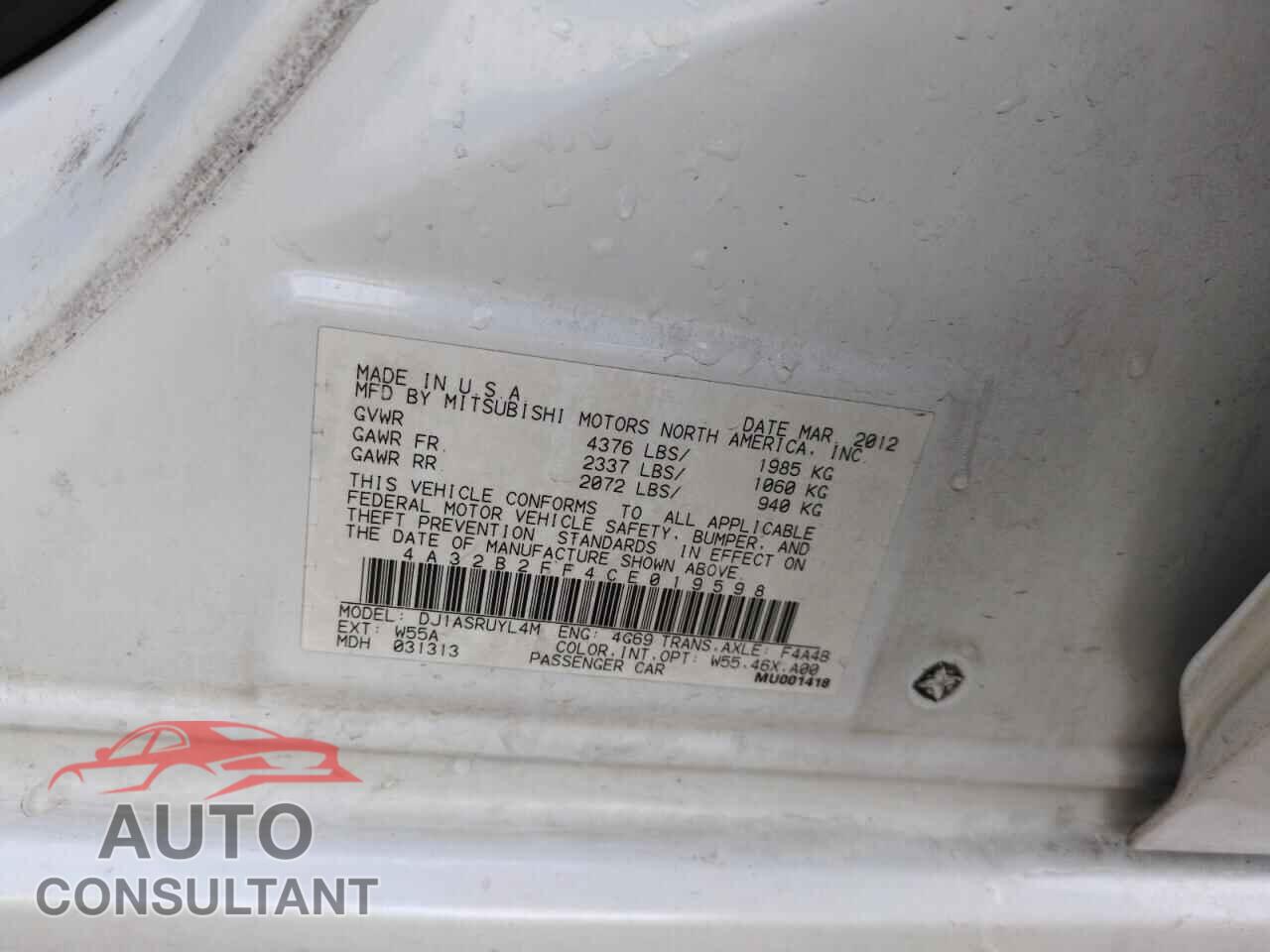 MITSUBISHI GALANT 2012 - 4A32B2FF4CE019598