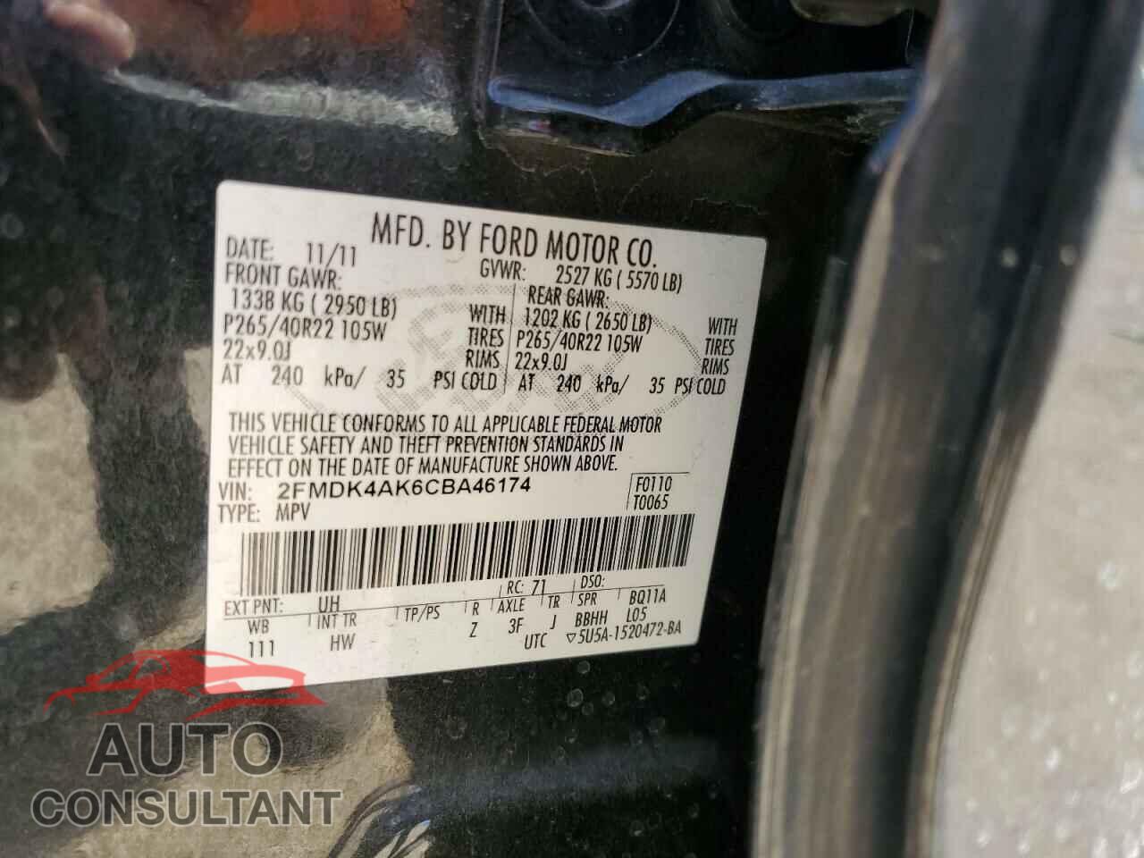 FORD EDGE 2012 - 2FMDK4AK6CBA46174