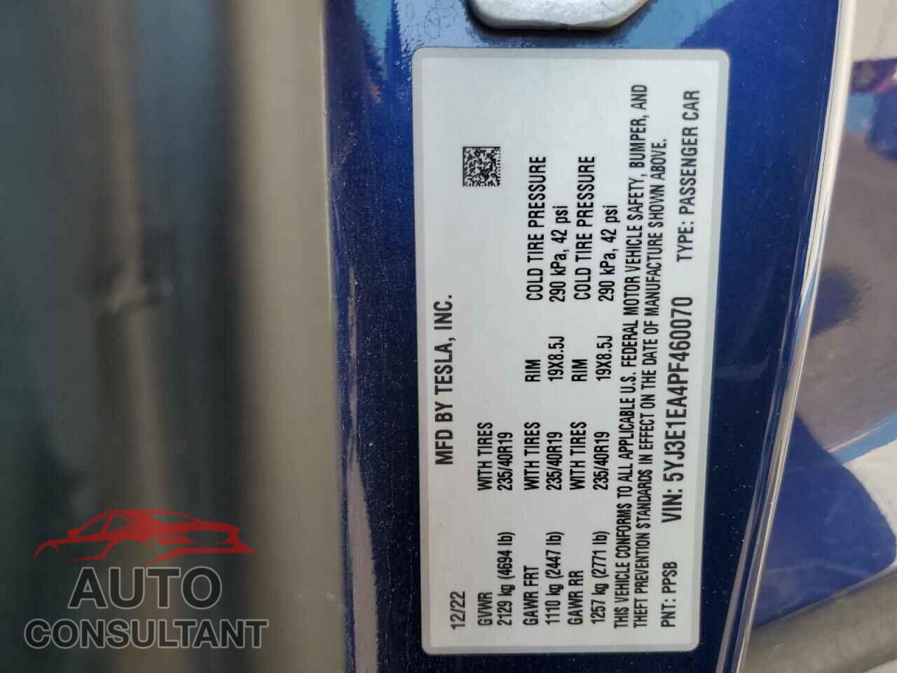 TESLA MODEL 3 2023 - 5YJ3E1EA4PF460070