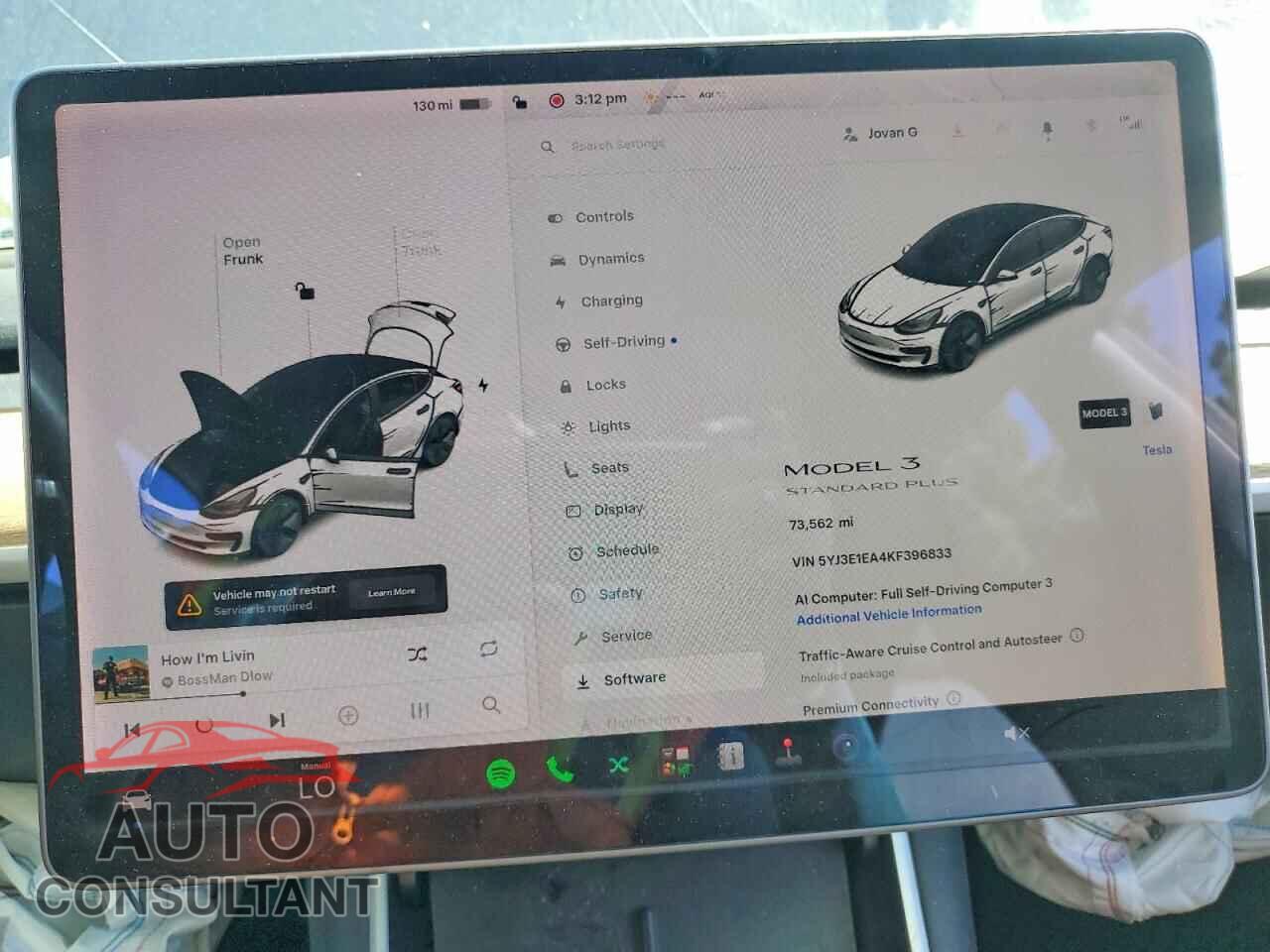 TESLA MODEL 3 2019 - 5YJ3E1EA4KF396833