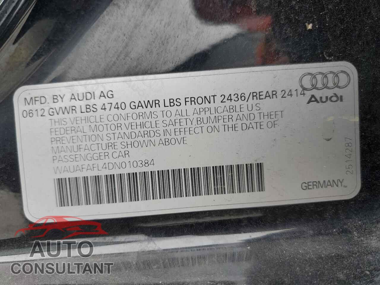 AUDI A4 2013 - WAUAFAFL4DN010384