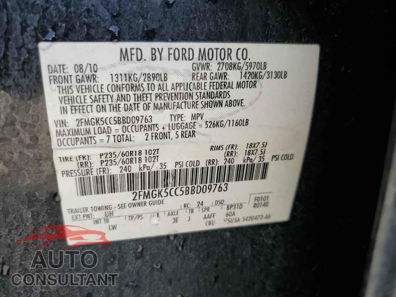 FORD FLEX 2011 - 2FMGK5CC5BBD09763