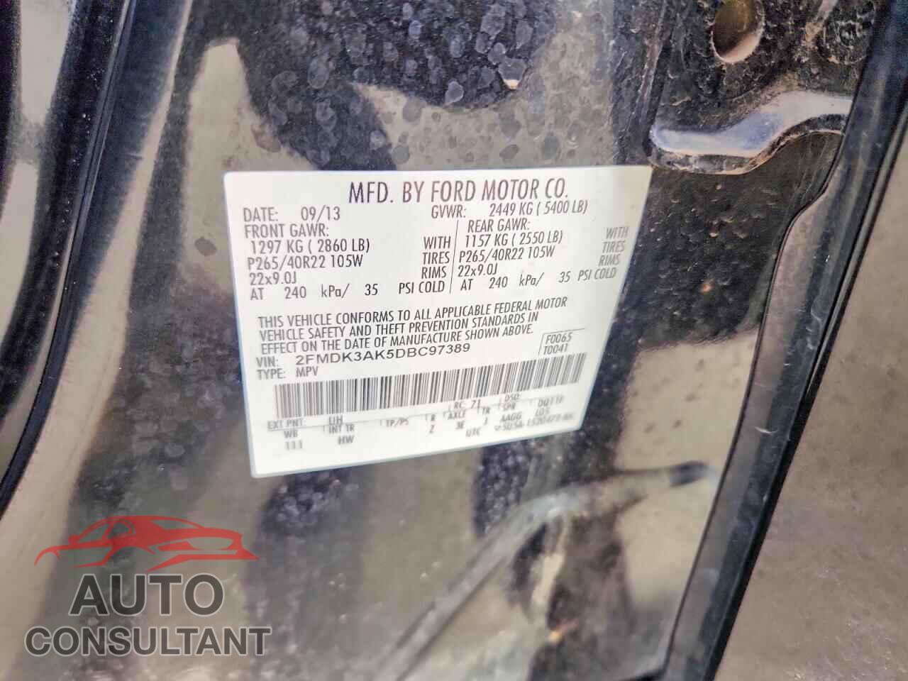 FORD EDGE 2013 - 2FMDK3AK5DBC97389