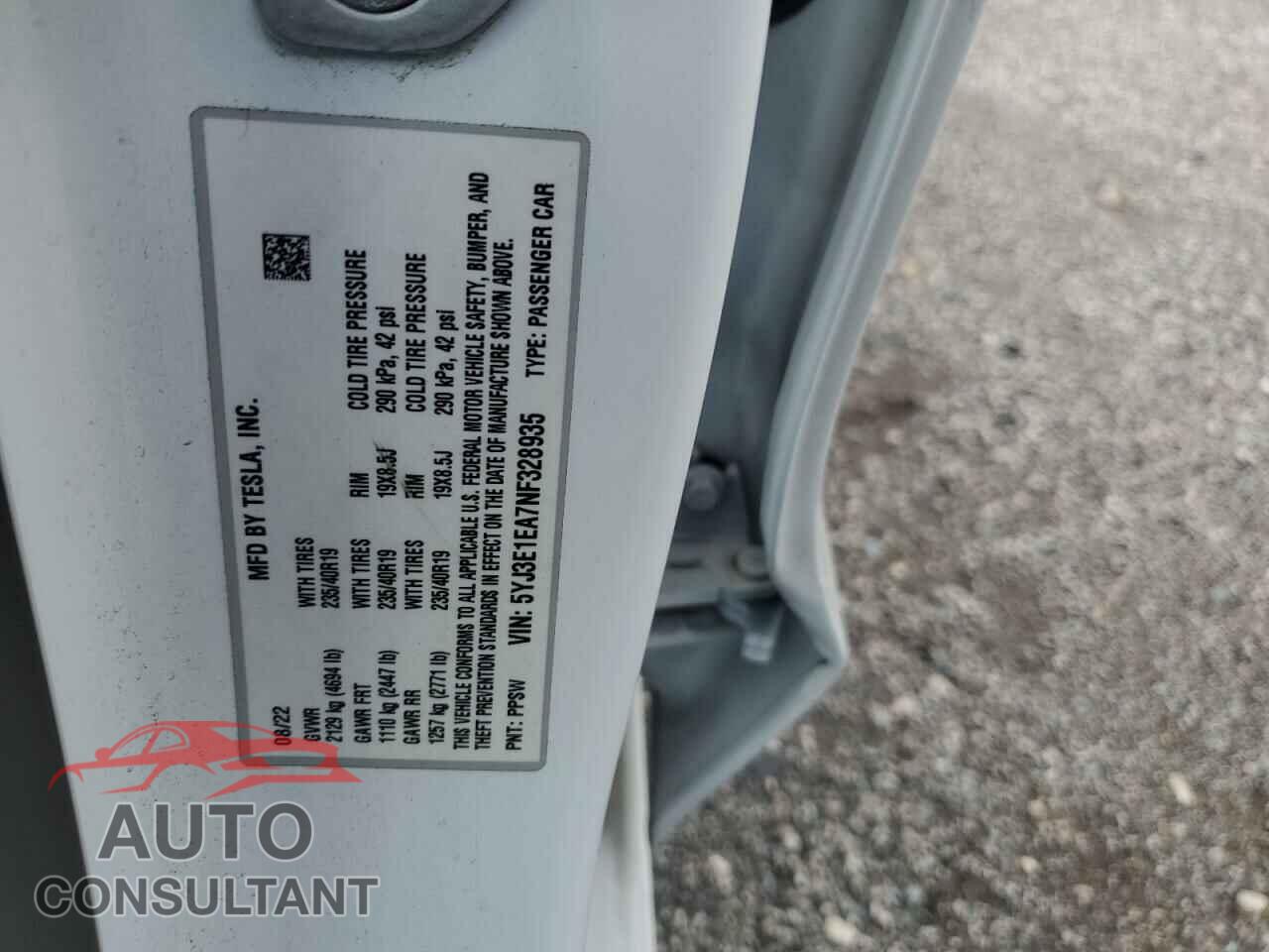 TESLA MODEL 3 2022 - 5YJ3E1EA7NF328935