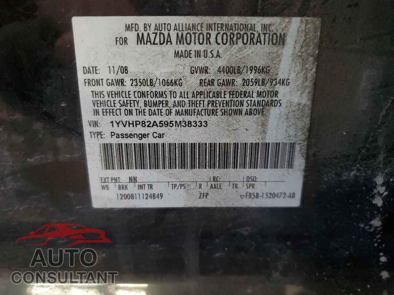 MAZDA 6 2009 - 1YVHP82A595M38333