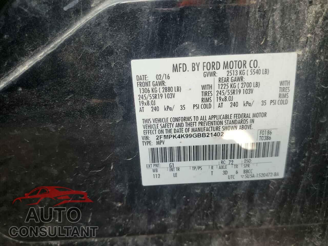 FORD EDGE 2016 - 2FMPK4K99GBB21402