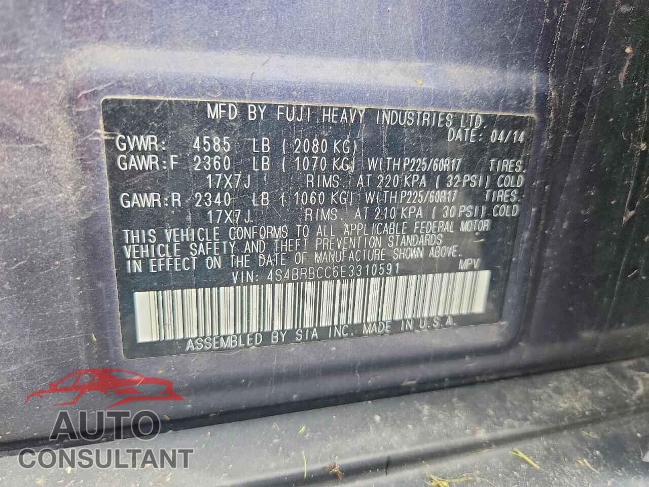 SUBARU OUTBACK 2014 - 4S4BRBCC6E3310591