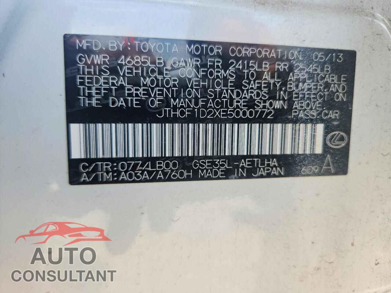 LEXUS IS 2014 - JTHCF1D2XE5000772