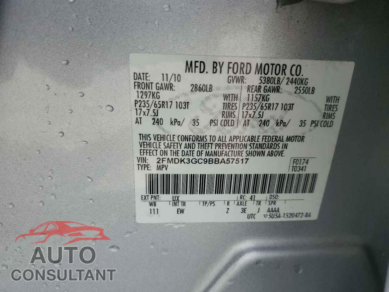 FORD EDGE 2011 - 2FMDK3GC9BBA57517