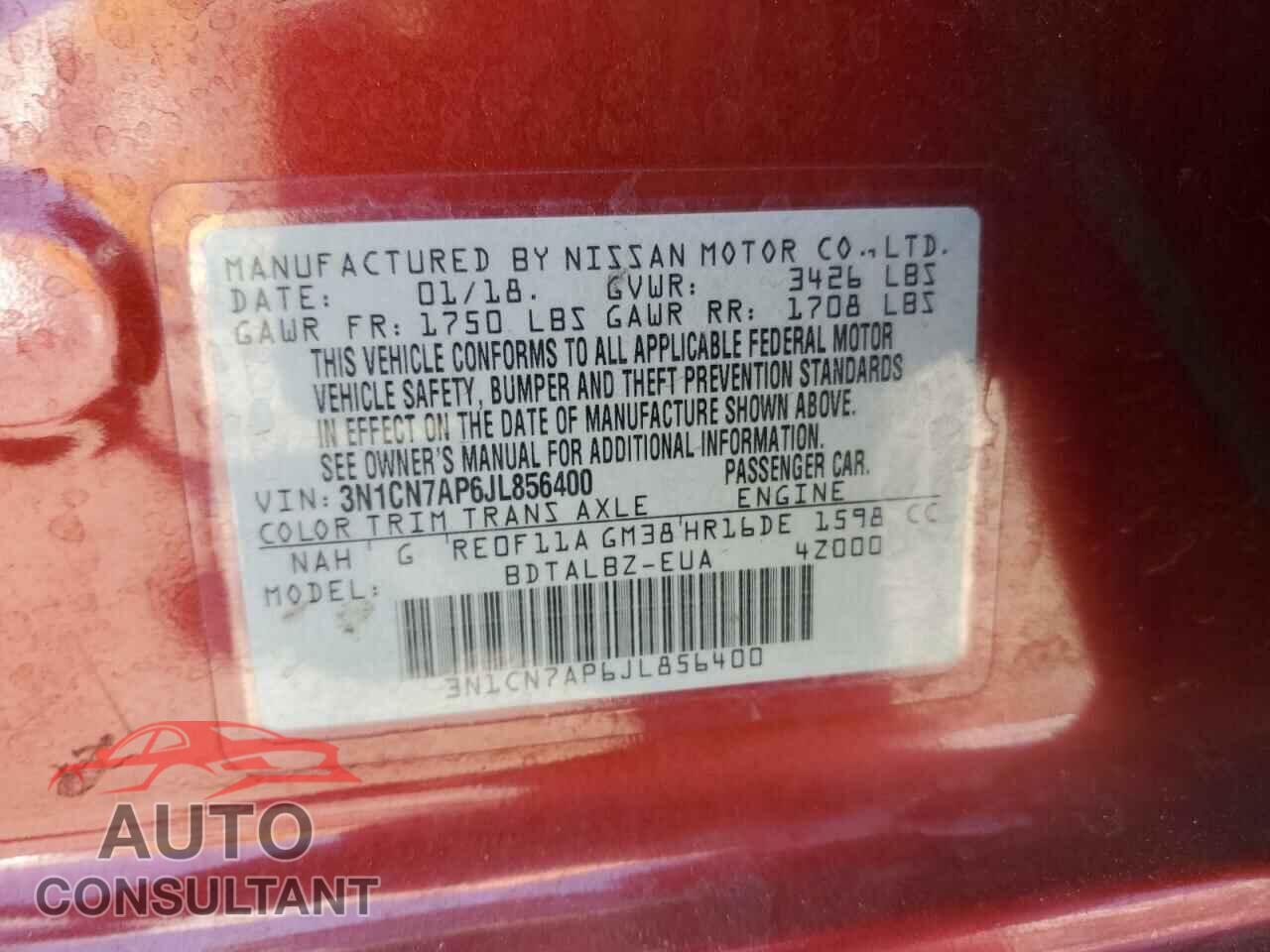 NISSAN VERSA 2018 - 3N1CN7AP6JL856400