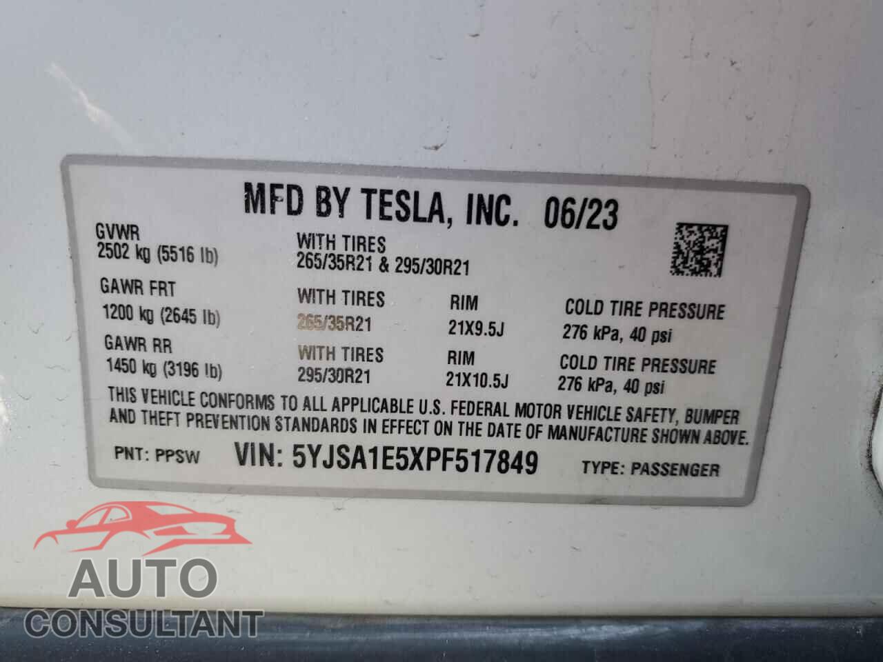 TESLA MODEL S 2023 - 5YJSA1E5XPF517849