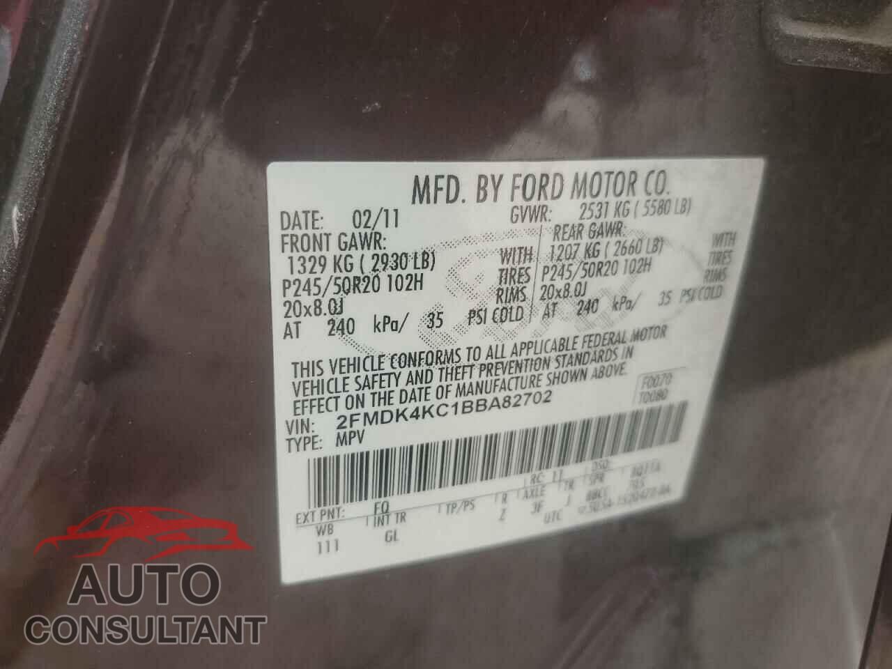 FORD EDGE 2011 - 2FMDK4KC1BBA82702