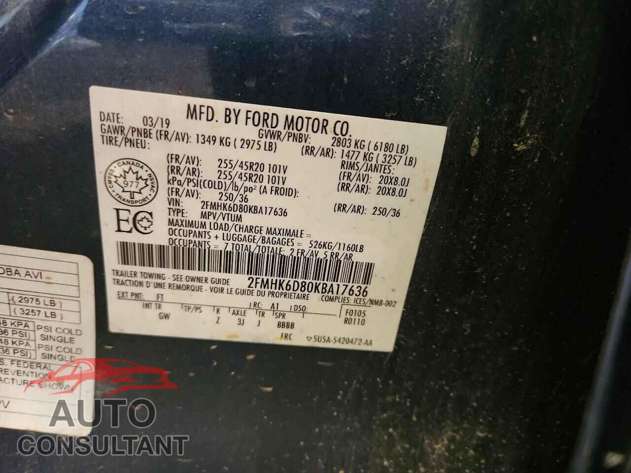 FORD FLEX 2019 - 2FMHK6D80KBA17636