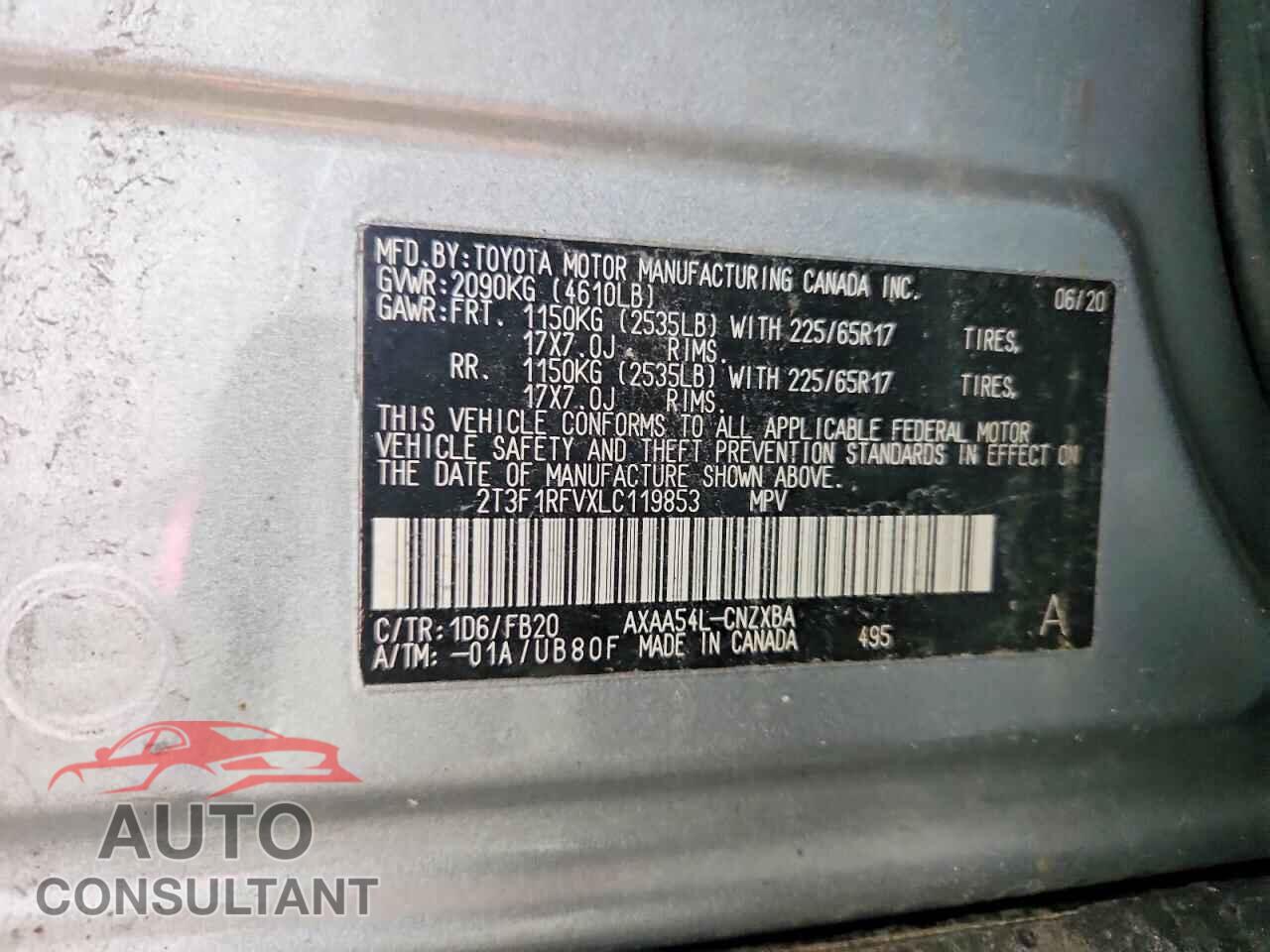 TOYOTA RAV4 2020 - 2T3F1RFVXLC119853