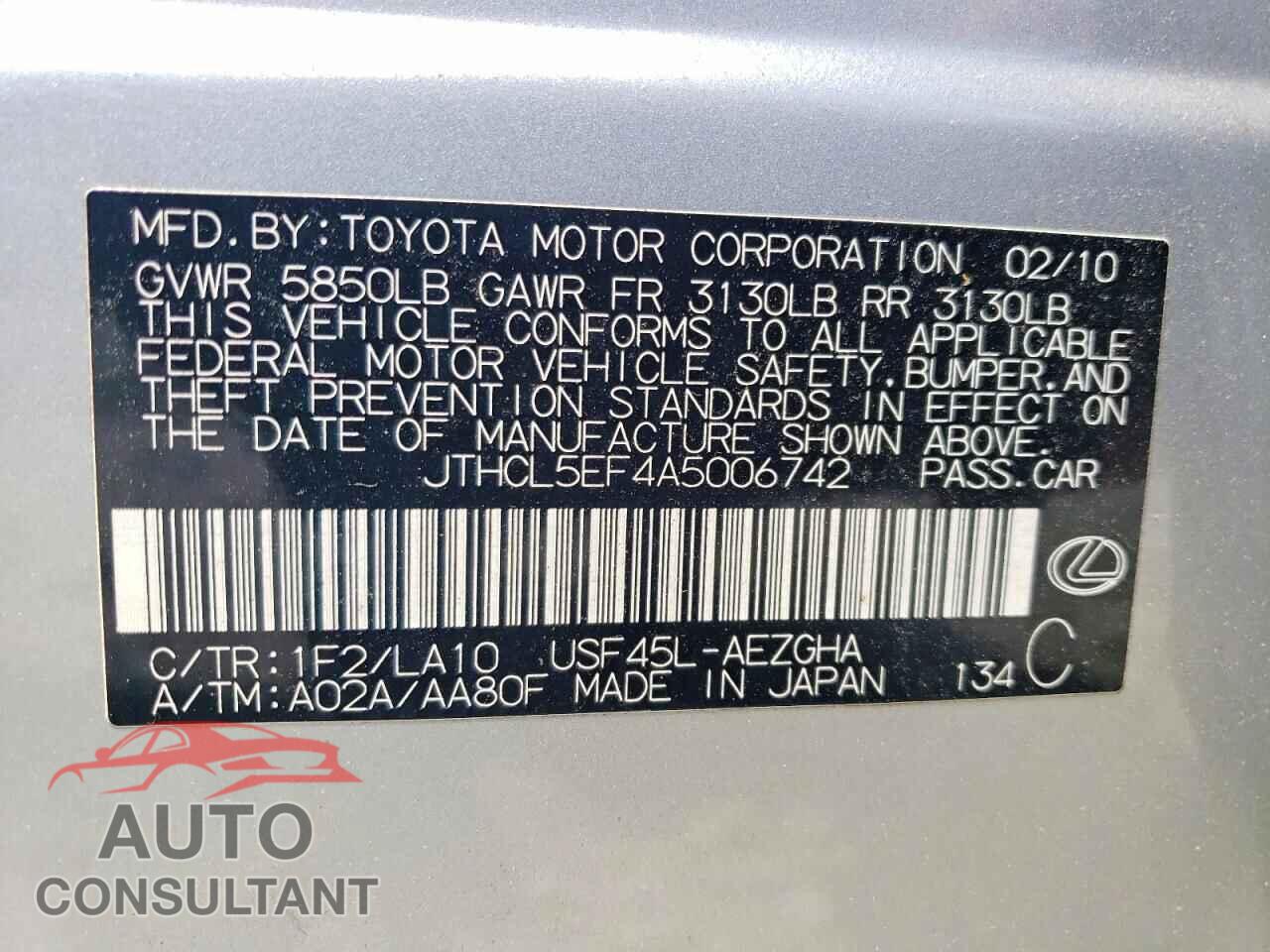 LEXUS LS460 2010 - JTHCL5EF4A5006742