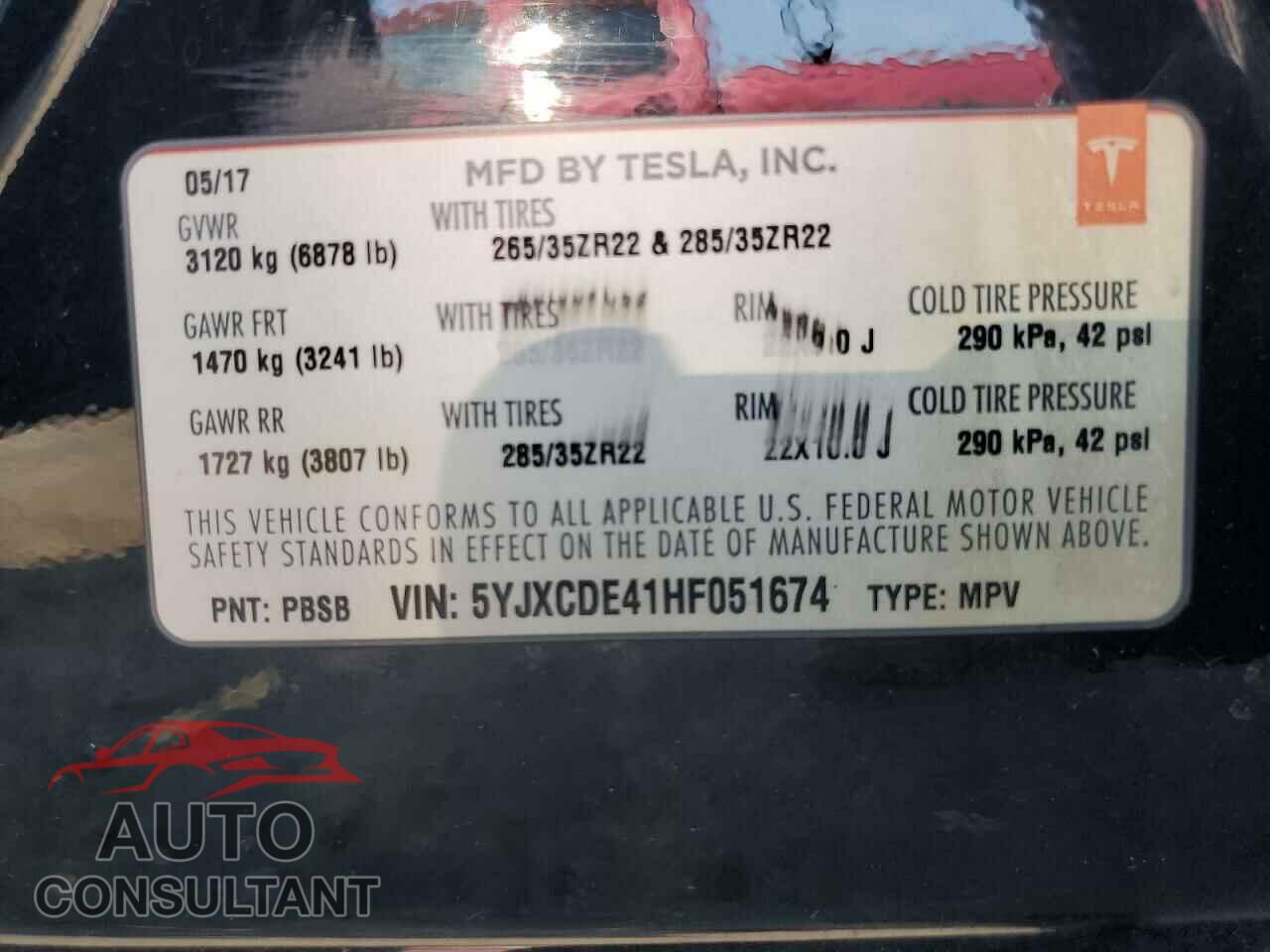 TESLA MODEL X 2017 - 5YJXCDE41HF051674