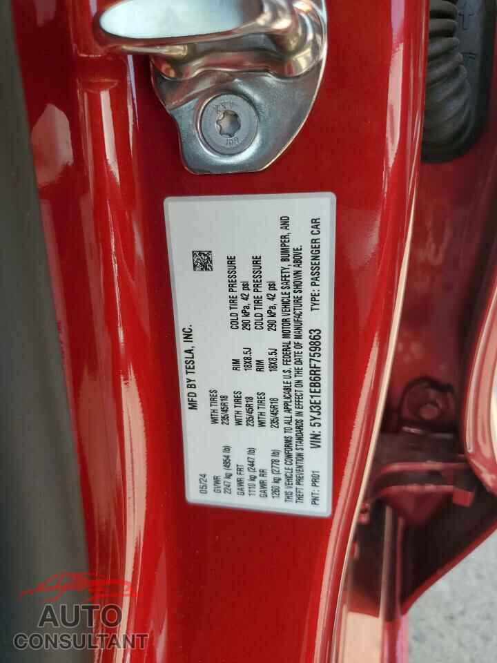 TESLA MODEL 3 2024 - 5YJ3E1EB6RF759863