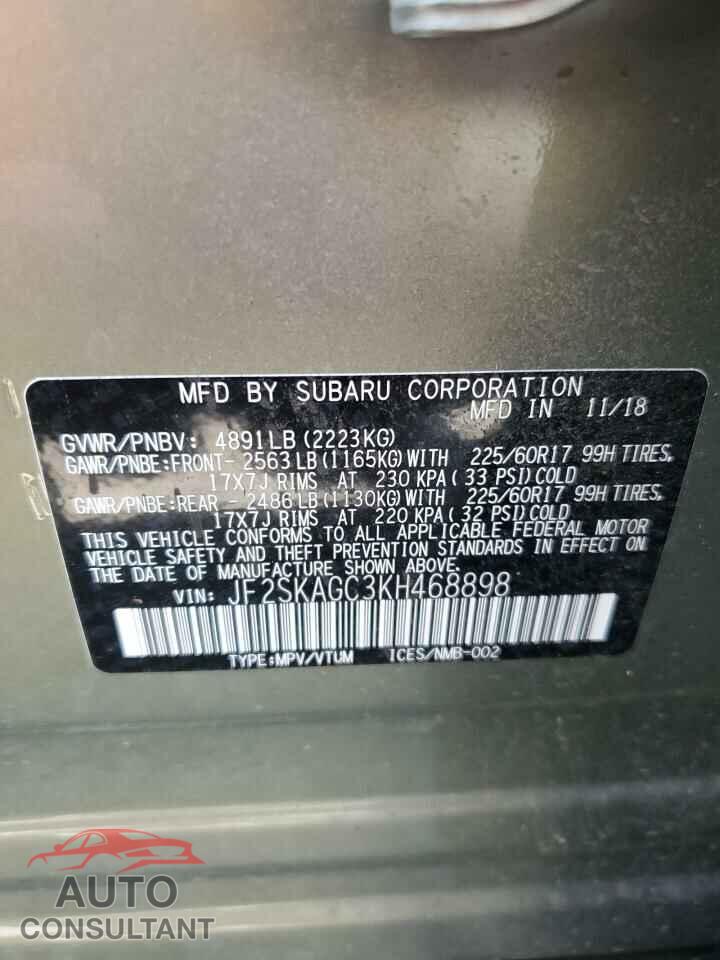SUBARU FORESTER 2019 - JF2SKAGC3KH468898