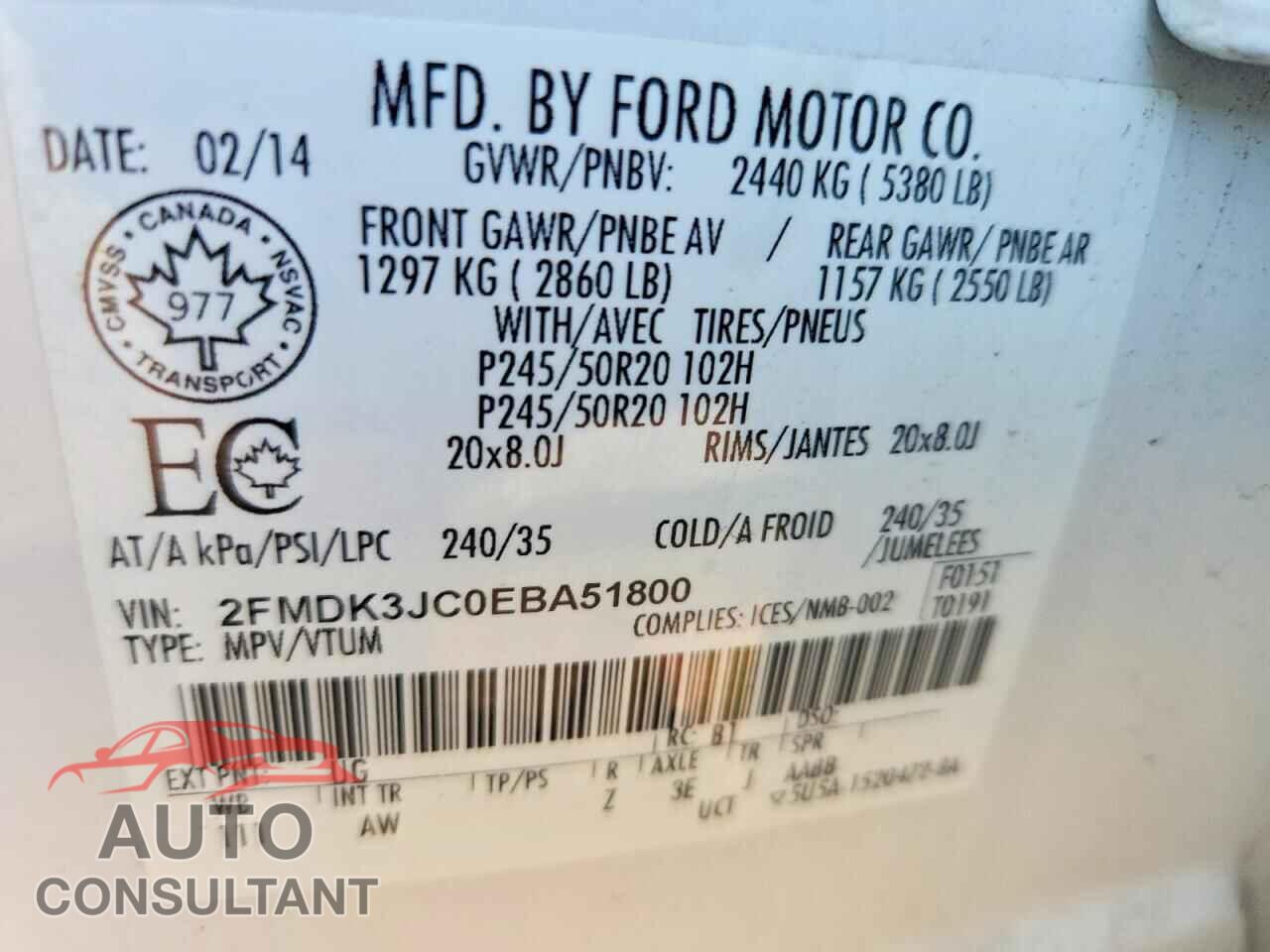 FORD EDGE 2014 - 2FMDK3JC0EBA51800