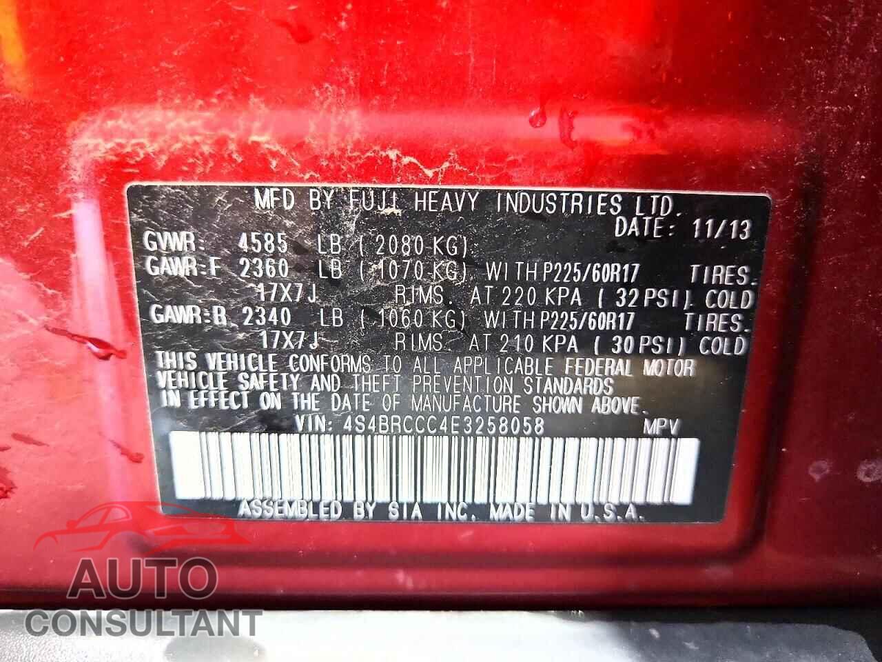SUBARU OUTBACK 2014 - 4S4BRCCC4E3258058
