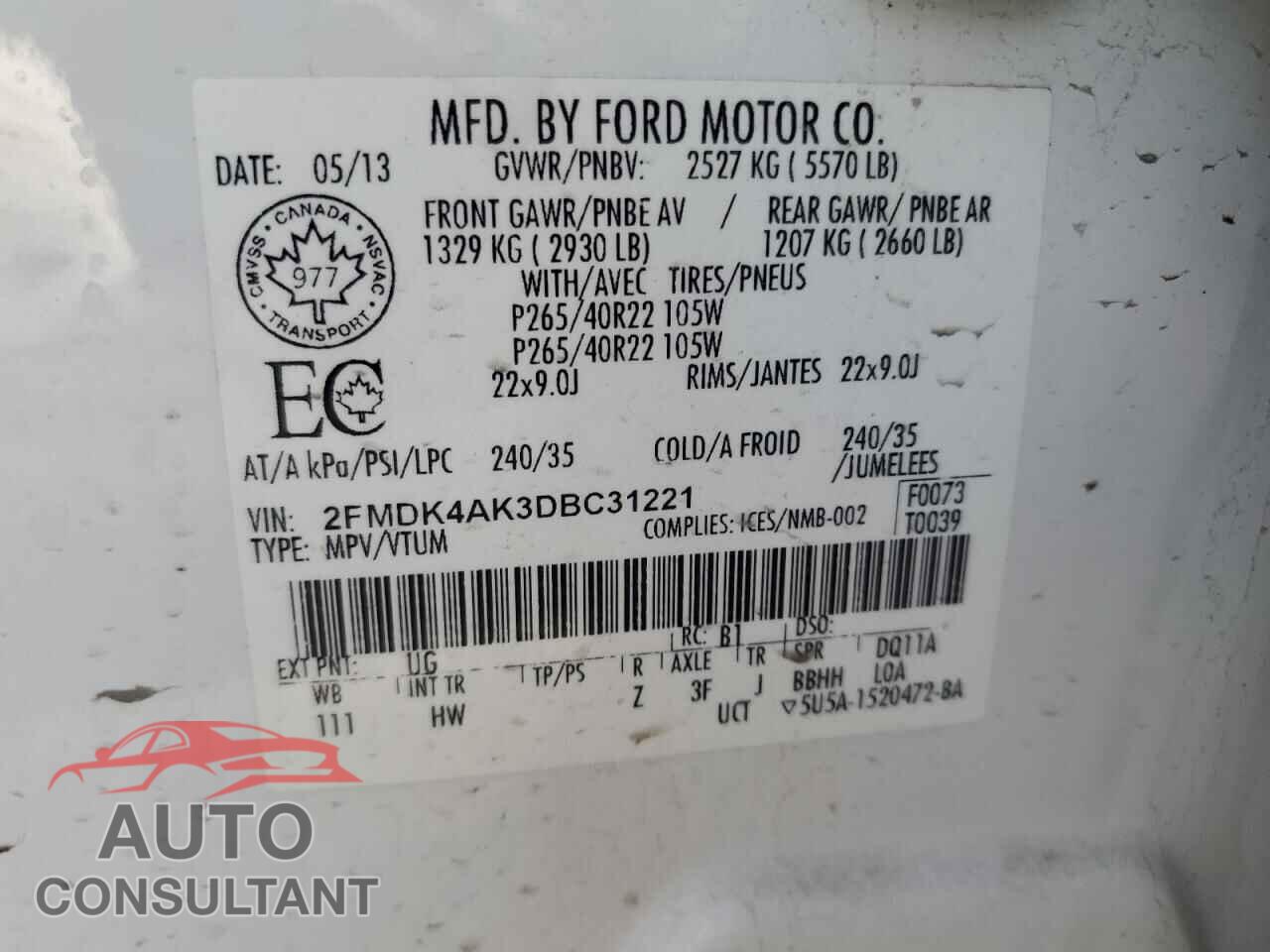 FORD EDGE 2013 - 2FMDK4AK3DBC31221