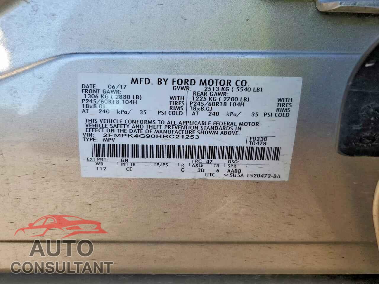 FORD EDGE 2017 - 2FMPK4G90HBC21253