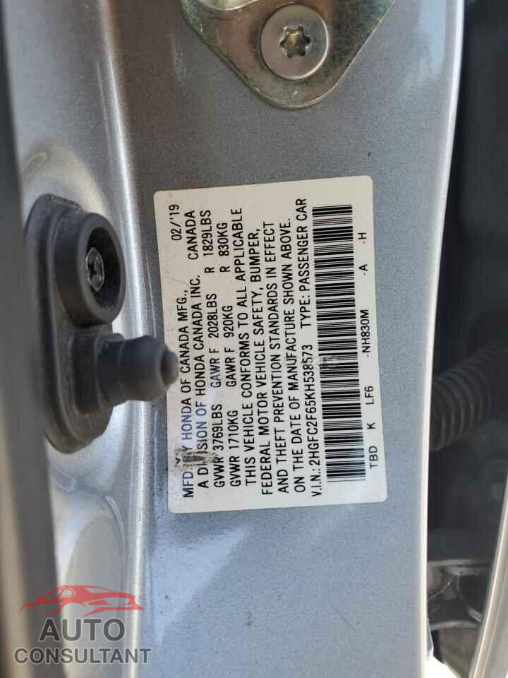 HONDA CIVIC 2019 - 2HGFC2F65KH538573