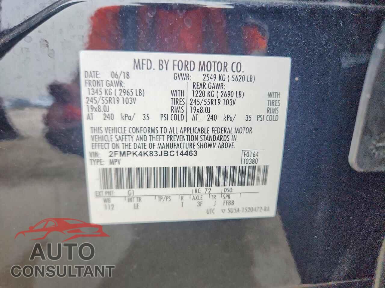 FORD EDGE 2018 - 2FMPK4K83JBC14463