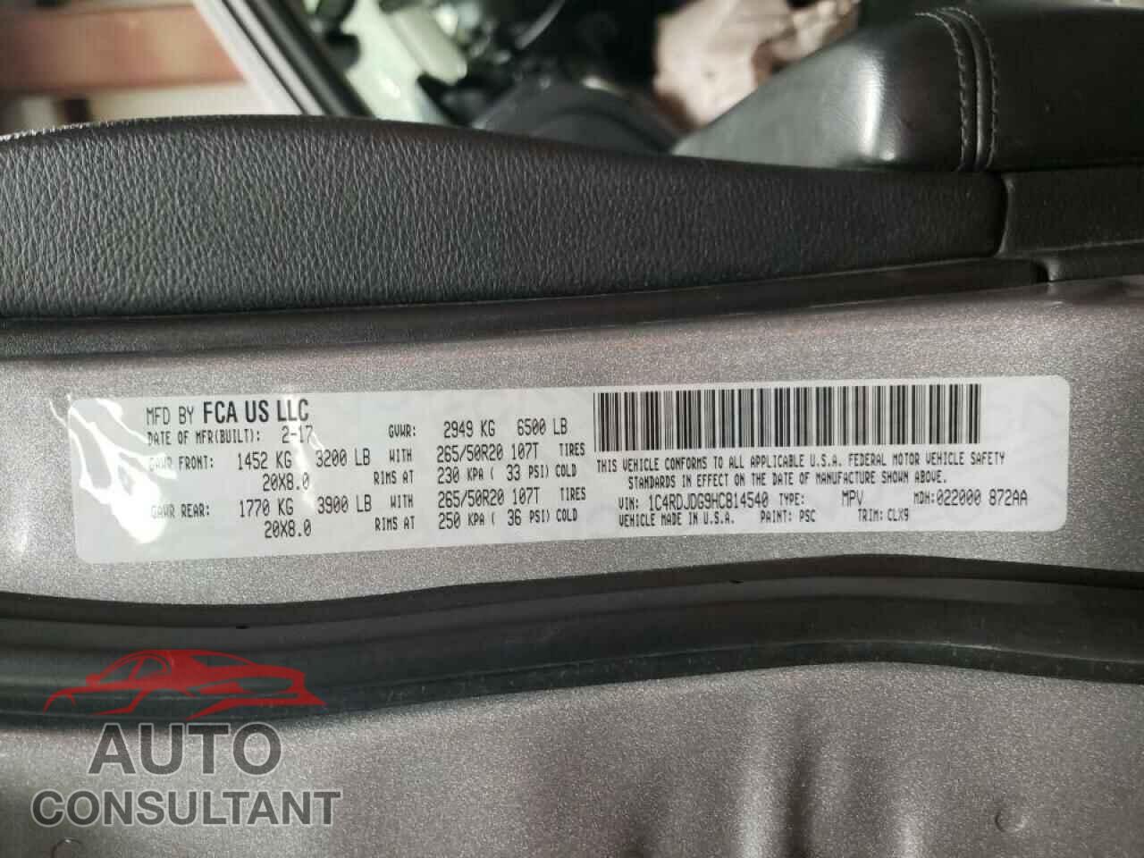 DODGE DURANGO 2017 - 1C4RDJDG9HC814540
