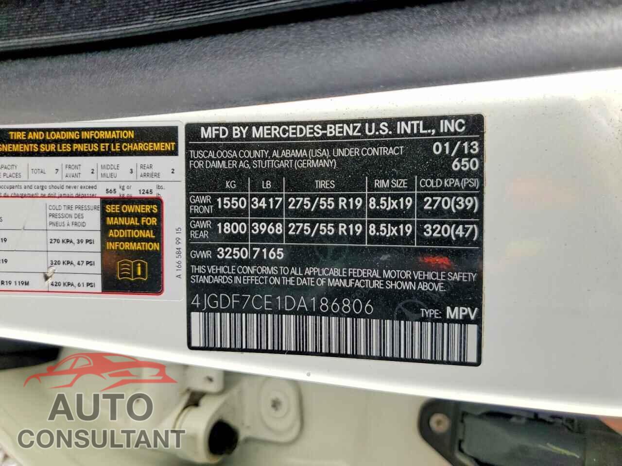 MERCEDES-BENZ GL-CLASS 2013 - 4JGDF7CE1DA186806
