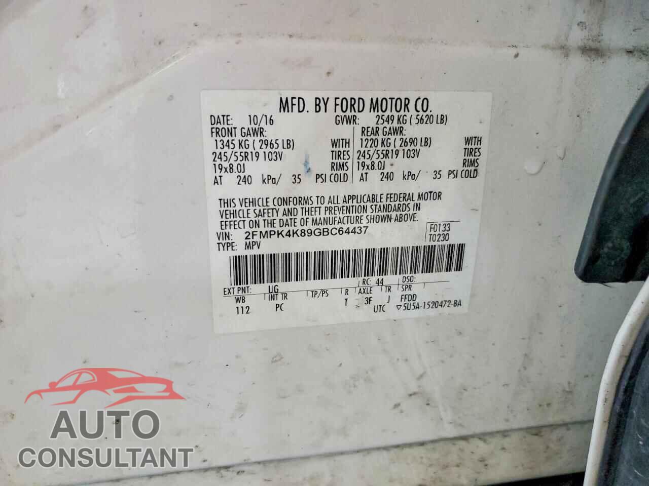 FORD EDGE 2016 - 2FMPK4K89GBC64437