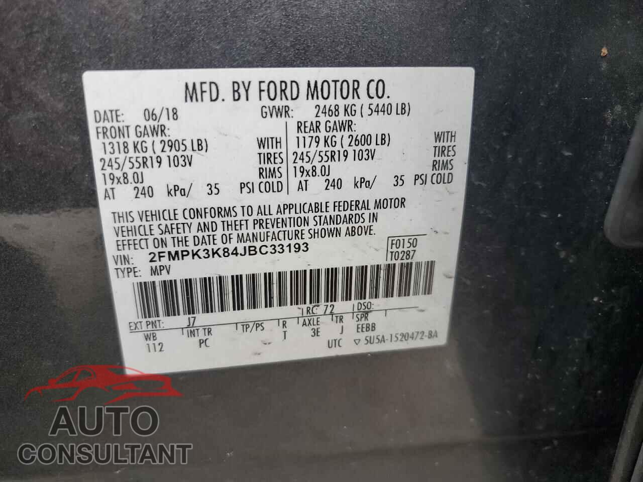 FORD EDGE 2018 - 2FMPK3K84JBC33193