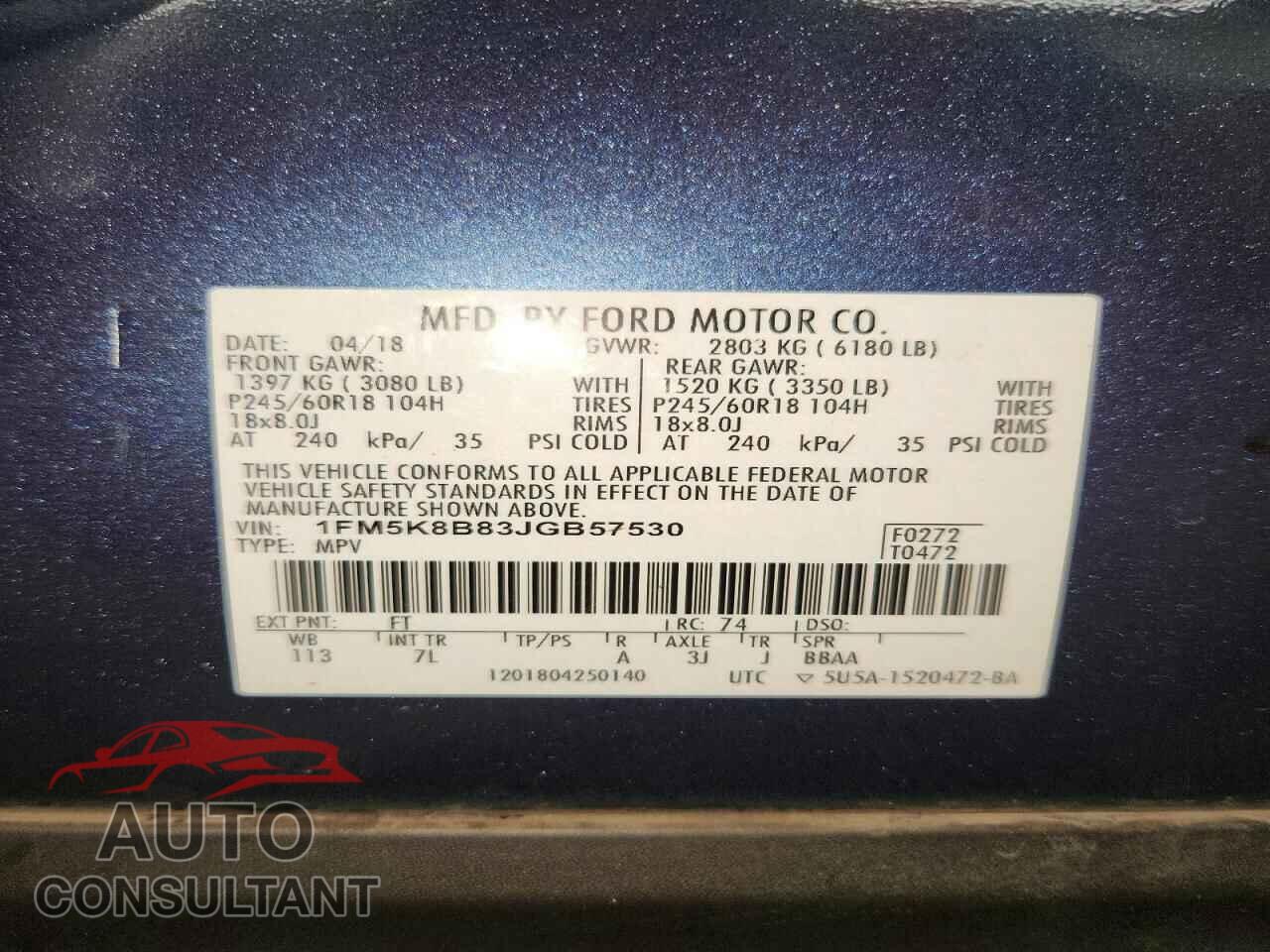 FORD EXPLORER 2018 - 1FM5K8B83JGB57530