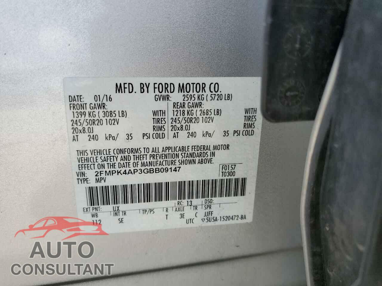 FORD EDGE 2016 - 2FMPK4AP3GBB09147