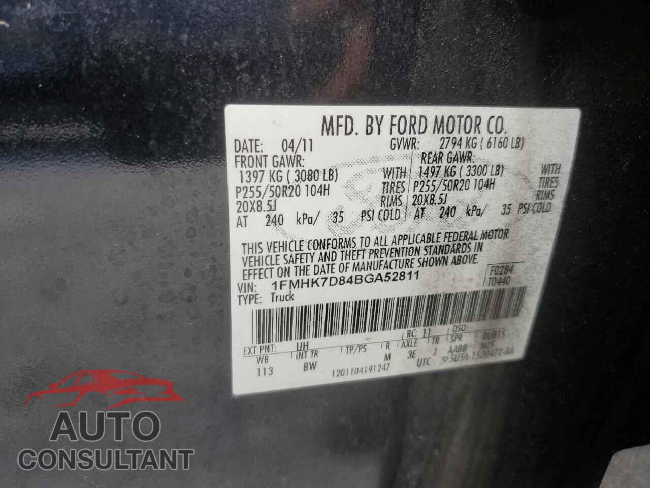 FORD EXPLORER 2011 - 1FMHK7D84BGA52811