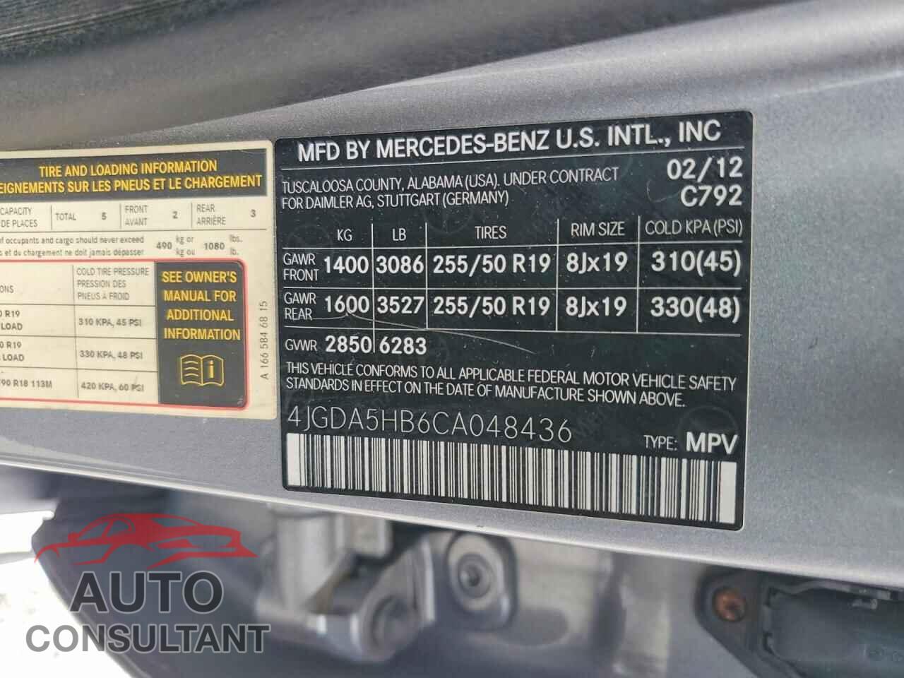 MERCEDES-BENZ M-CLASS 2012 - 4JGDA5HB6CA048436