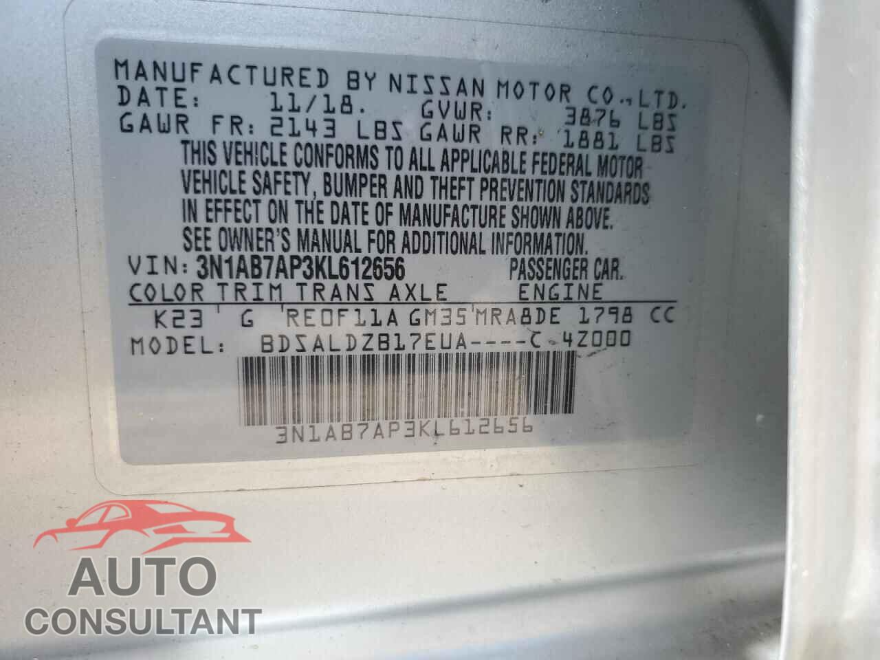 NISSAN SENTRA 2019 - 3N1AB7AP3KL612656