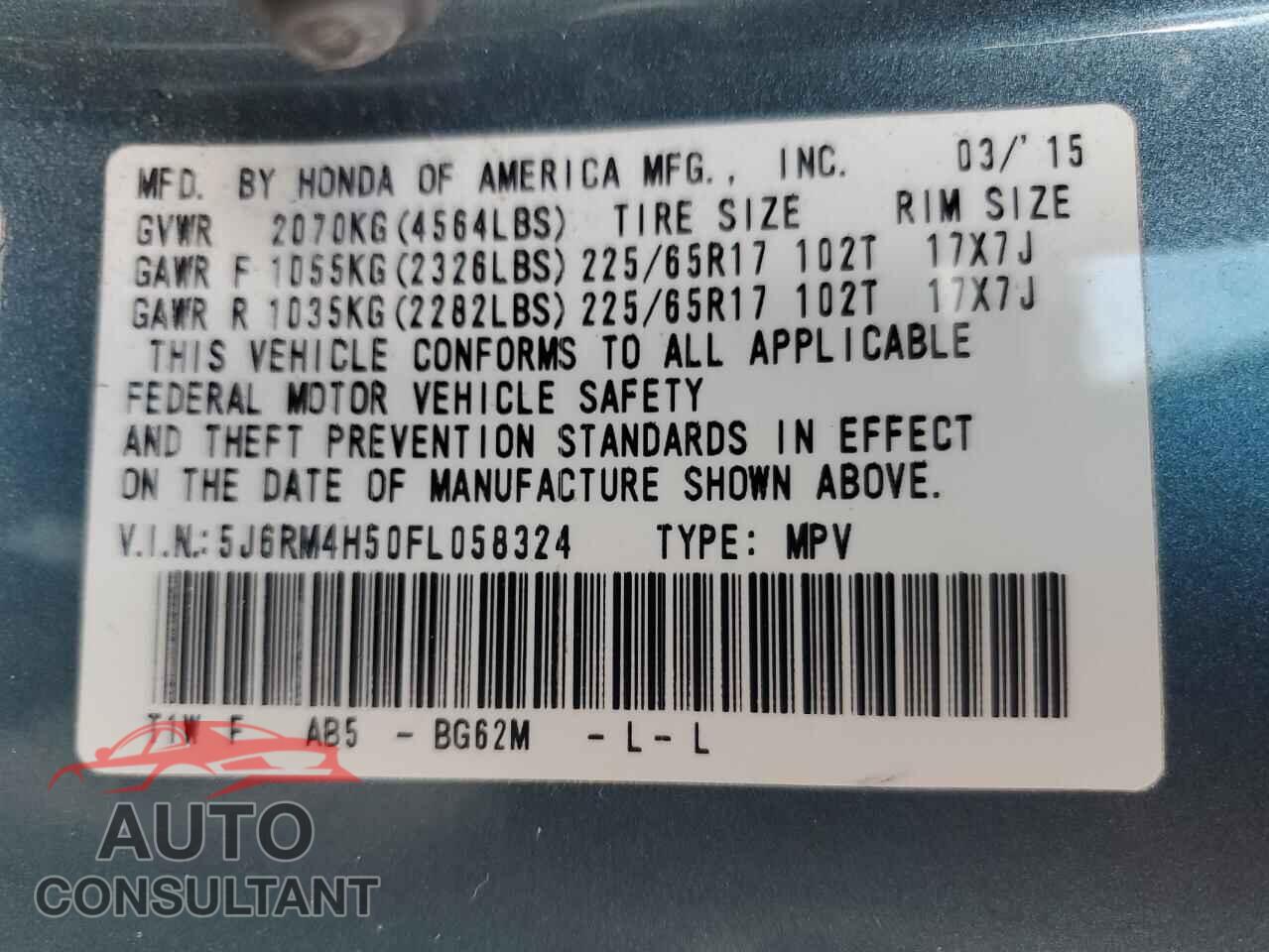 HONDA CRV 2015 - 5J6RM4H50FL058324