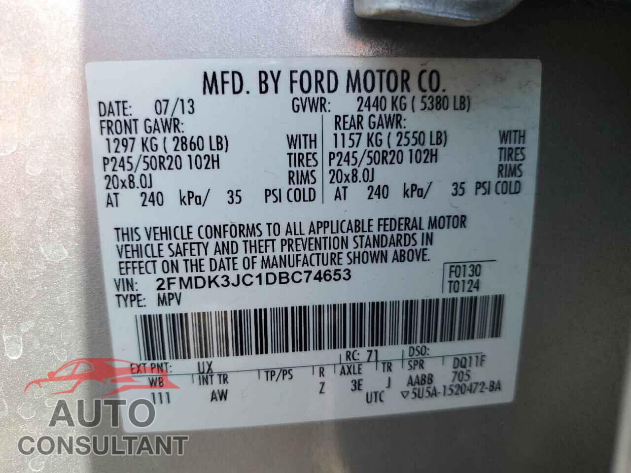 FORD EDGE 2013 - 2FMDK3JC1DBC74653