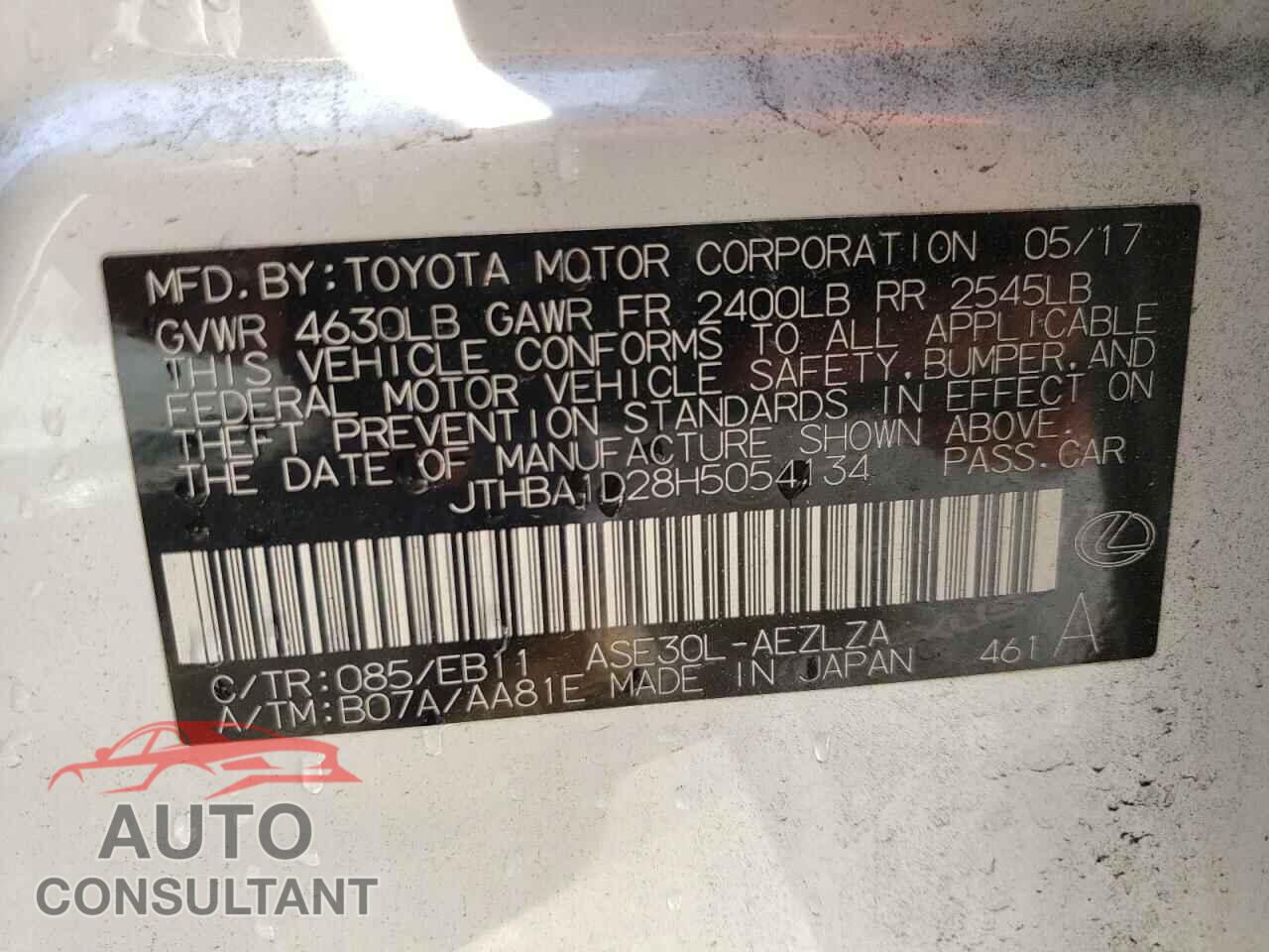 LEXUS IS 2017 - JTHBA1D28H5054134
