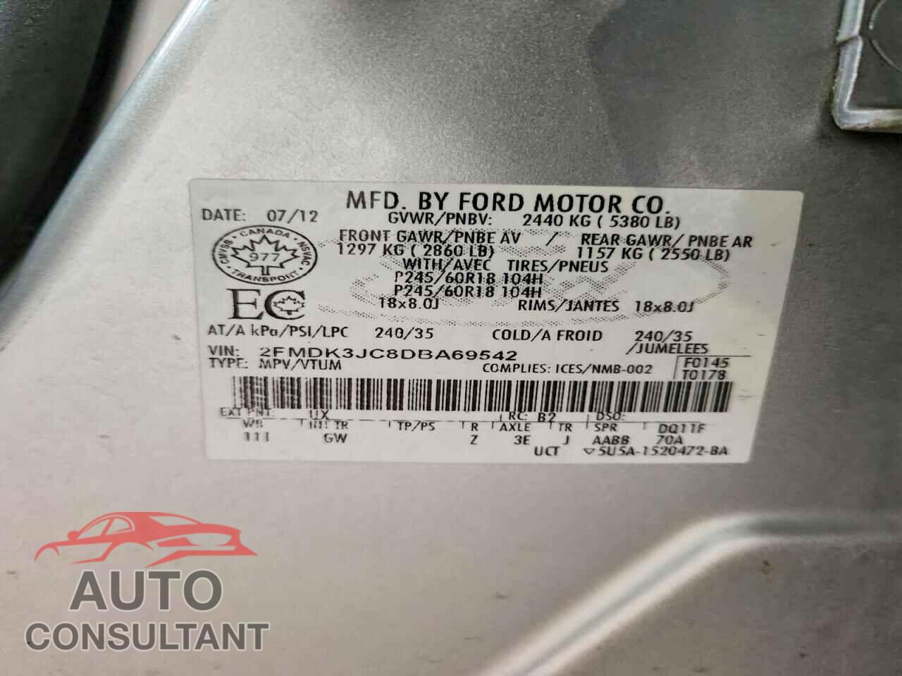 FORD EDGE 2013 - 2FMDK3JC8DBA69542