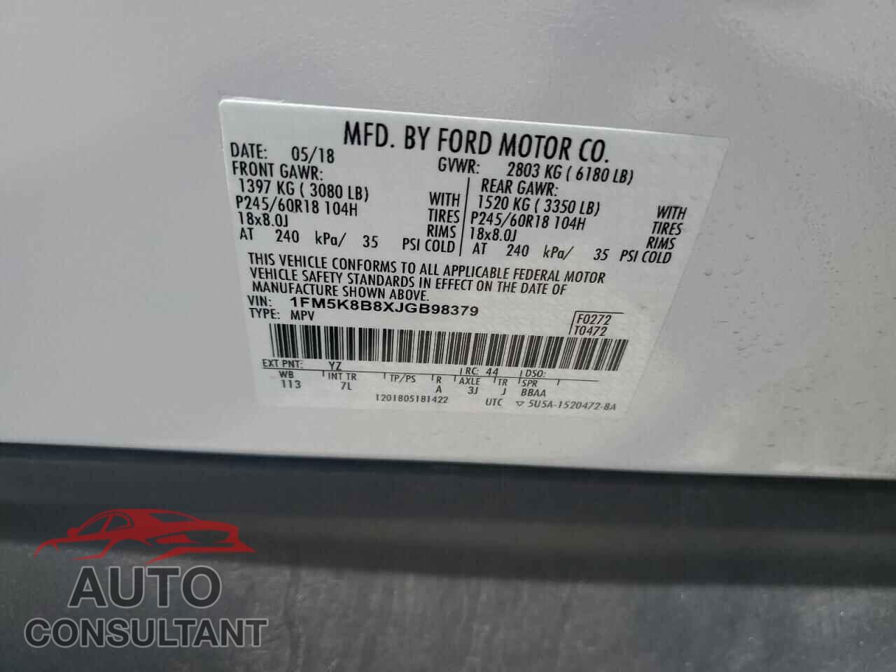 FORD EXPLORER 2018 - 1FM5K8B8XJGB98379