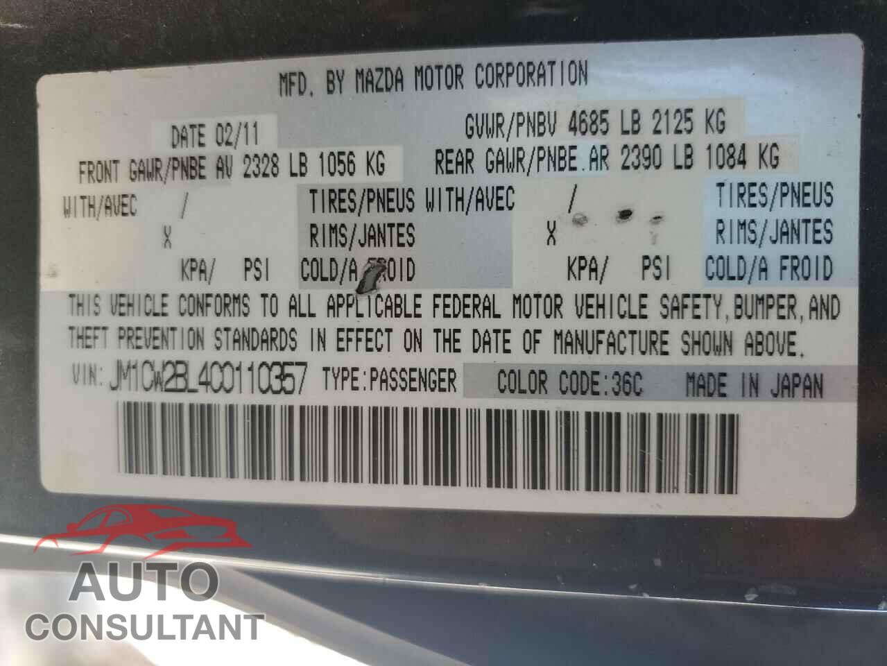 MAZDA 5 2012 - JM1CW2BL4C0110357