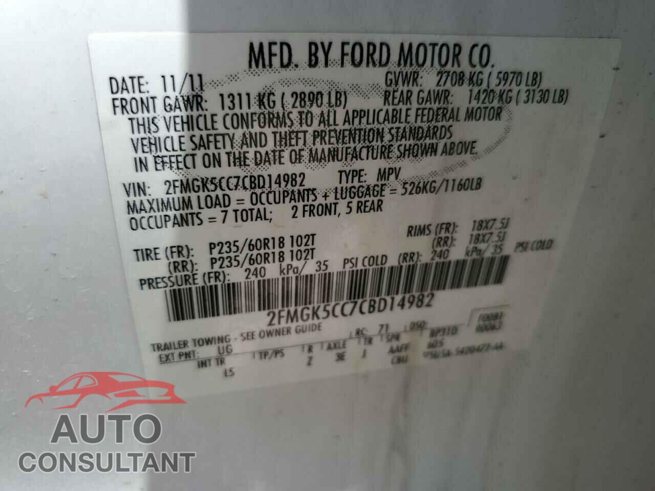 FORD FLEX 2012 - 2FMGK5CC7CBD14982