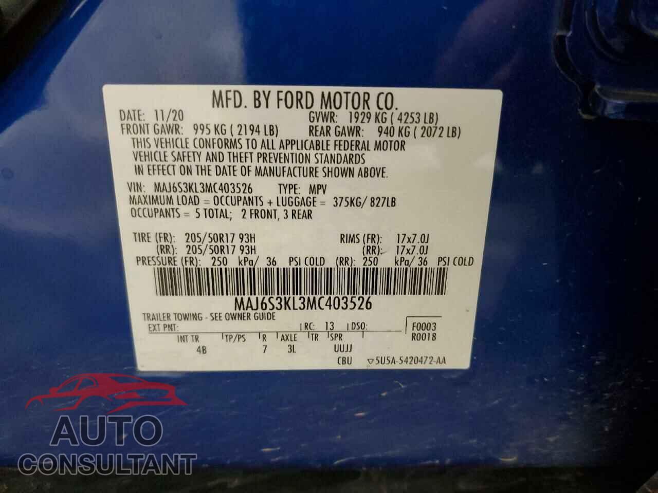 FORD ECOSPORT 2021 - MAJ6S3KL3MC403526