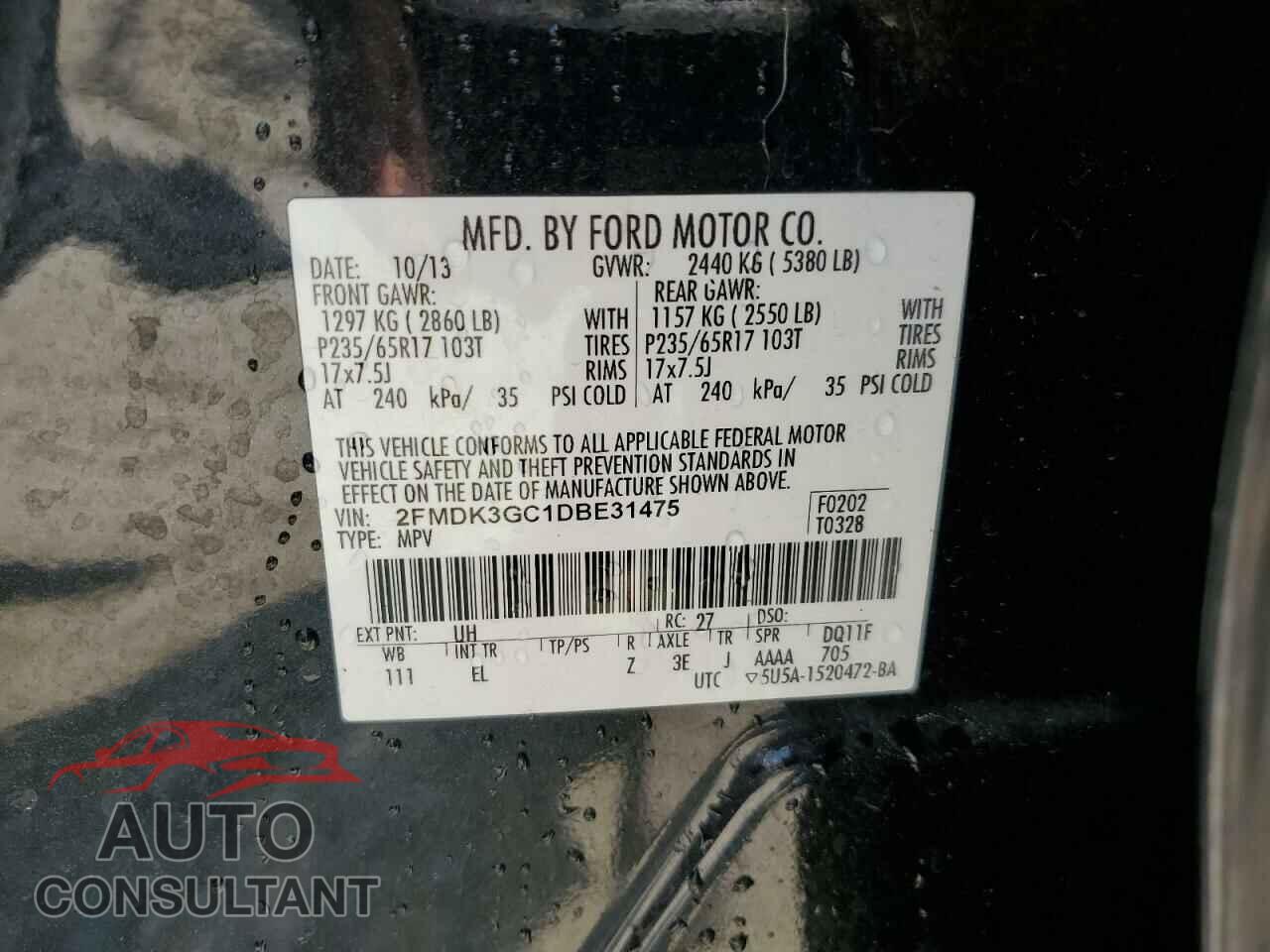 FORD EDGE 2013 - 2FMDK3GC1DBE31475