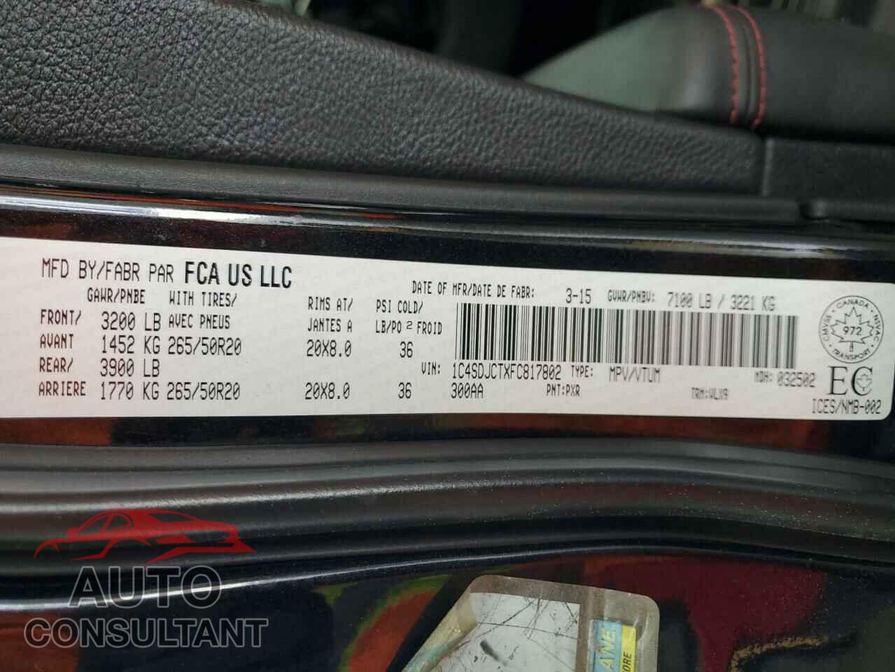 DODGE DURANGO 2015 - 1C4SDJCTXFC817802
