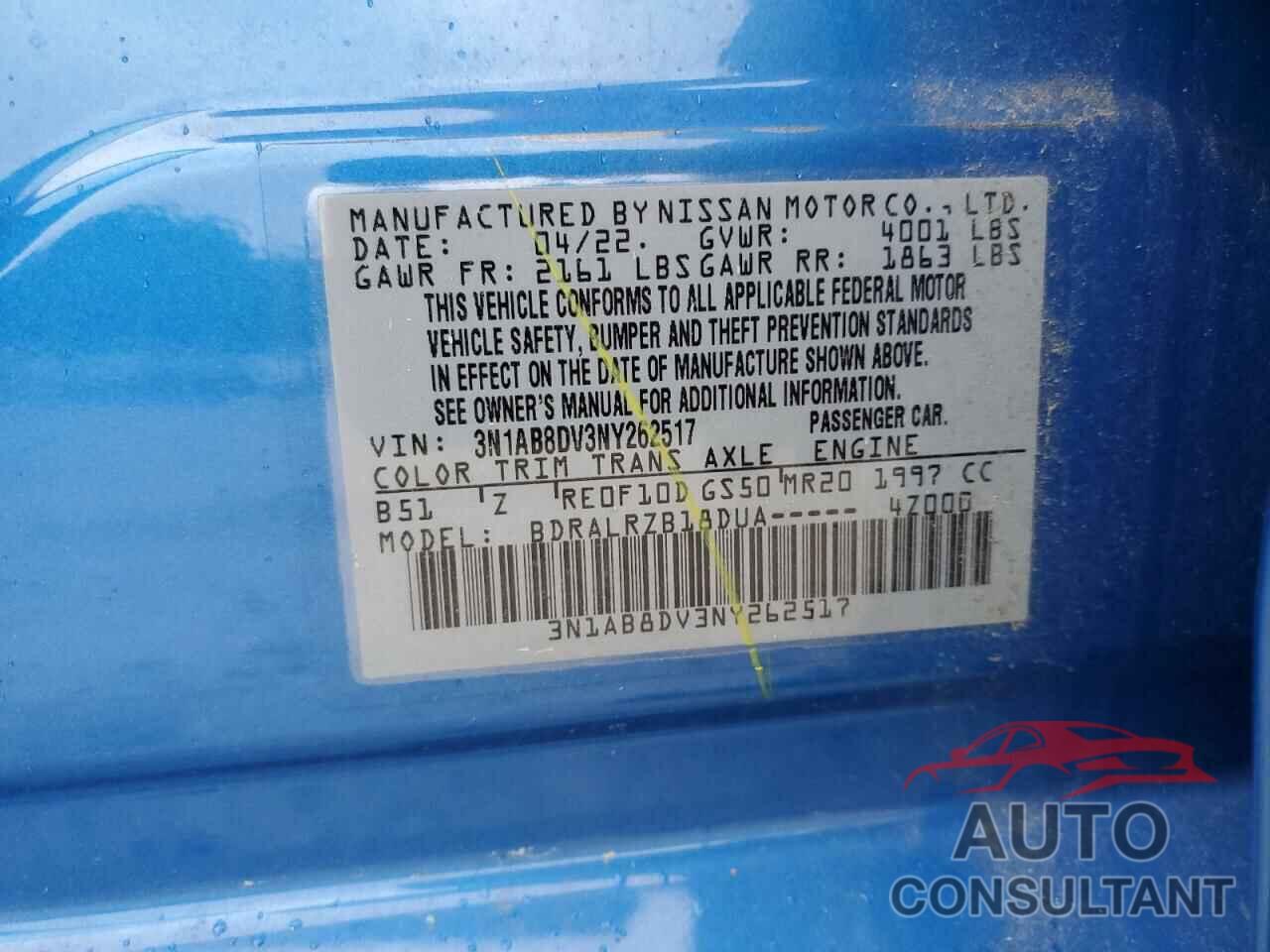 NISSAN SENTRA 2022 - 3N1AB8DV3NY262517